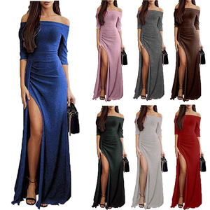 Donna Elegante Partito di Sera <span class=keywords><strong>Abito</strong></span> Lungo Sexy <span class=keywords><strong>Scollo</strong></span> <span class=keywords><strong>A</strong></span> Barchetta Formal Alta Della Fessura Maxi Vestito - Product Image 6