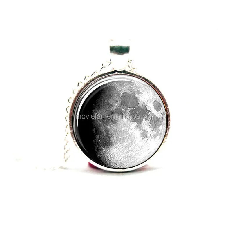 Astronomy Moon Pendant Waxing Gibbous Moon Jewelry Glass Photo Cabochon Necklace