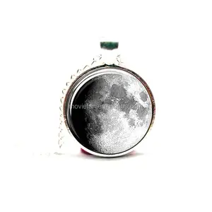 Astronomie Maan Hanger Waxen Gibbous Maan Sieraden Glas Foto Cabochon Ketting