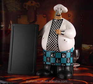 Estatua de <span class=keywords><strong>Chef</strong></span> Gordo de Cocina de Estilo Europeo de Poliresina de 15 Pulgadas con Tabla - Product Image 2