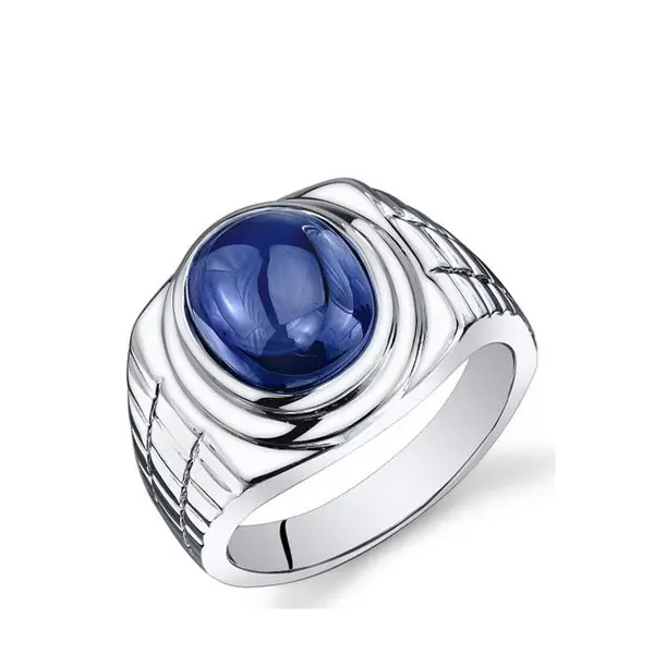 Sterling Silver Rhodium Plating men wedding ring Mens Created Sapphire Ring