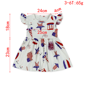 4ème De Juillet Fille Festival Vêtements Rouge Blanc Bleu Étoiles Patriotique Patten Flutter Manches Robe D'été - Product Image 2