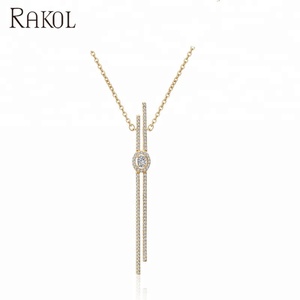 RAKOL NP2016 Fashion Zircon Statement <strong>Long</strong> <strong>Pendant</strong> <strong>Necklace</strong> with Gold Plated Figaro Chain Customizable Size for Party - Product Image 5