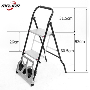 Keranjang Lipat Portabel Bahan Aluminium <span class=keywords><strong>2</strong></span>-In-1, Tangga Bangku Truk 3 Langkah Tugas Berat 330Lbs dengan Dua Roda - Product Image 5