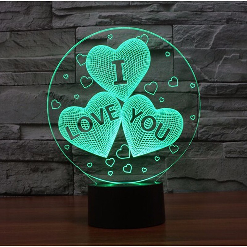 Alibaba LED lampe de table USB Creative 3D trois coeur en forme de batterie acrylique lampe de table