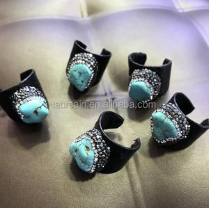 LS-D6680 Beautiful ! Snakeskin Black Leather <strong>Turquoise</strong> <strong>Ring</strong>, <strong>Turquoise</strong> Nugget <strong>Ring</strong>, Antique <strong>Turquoise</strong> <strong>Ring</strong> - Product Image 1