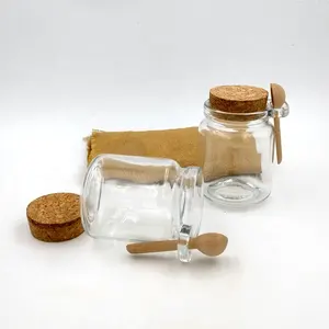 cheap bath salt bottle 8.5oz stash container glass favors jar wide mouth 250ml glass bottle with cork and spoon for body scrub