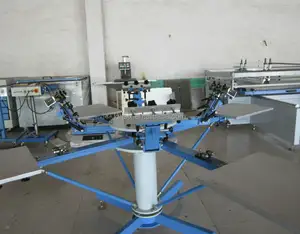 Mini 4 color/4 station rotating silk screen printing machine with micro registration for t shirts HS-440E