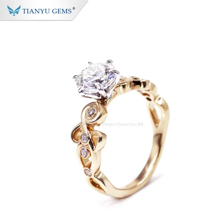 Tianyu Gems Flower Nhạc Chuông 14K 18K Vàng Nguyên Chất Với DEF Màu Moissanite Wedding/Engagement Ring