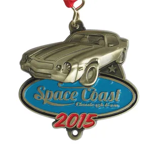 Creative Design Custom Logo Blank Metal Enamel Souvenir Sports Luxury Brand Car Medal With Ribbon
