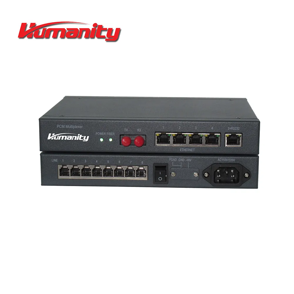 8 Voice (FXS/FXO) POTS fiber multiplexer, Ethernet & E1, serial ports as option