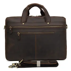 Porte-documents vintage en <span class=keywords><strong>cuir</strong></span> de vache Crazy Horse pour hommes, sacoche pour <span class=keywords><strong>ordinateur</strong></span> portable de <span class=keywords><strong>17</strong></span> <span class=keywords><strong>pouces</strong></span>, <span class=keywords><strong>sac</strong></span> de voyage d'affaires pour hommes - Product Image 1