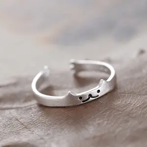 925เงินสเตอร์ลิงน่ารักแมวรูปปรับแหวนสัตว์แหวน