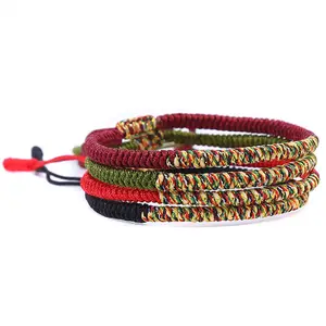 Mano trenzado Cable de color pulsera de mano tibetano nudos suerte pulseras de cuerda