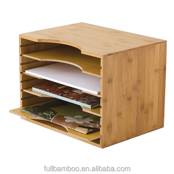Bamboo Desk Sorter 5 Compartment Office Supplies Storagerganizer for Notebooks, Planners, File Folders O