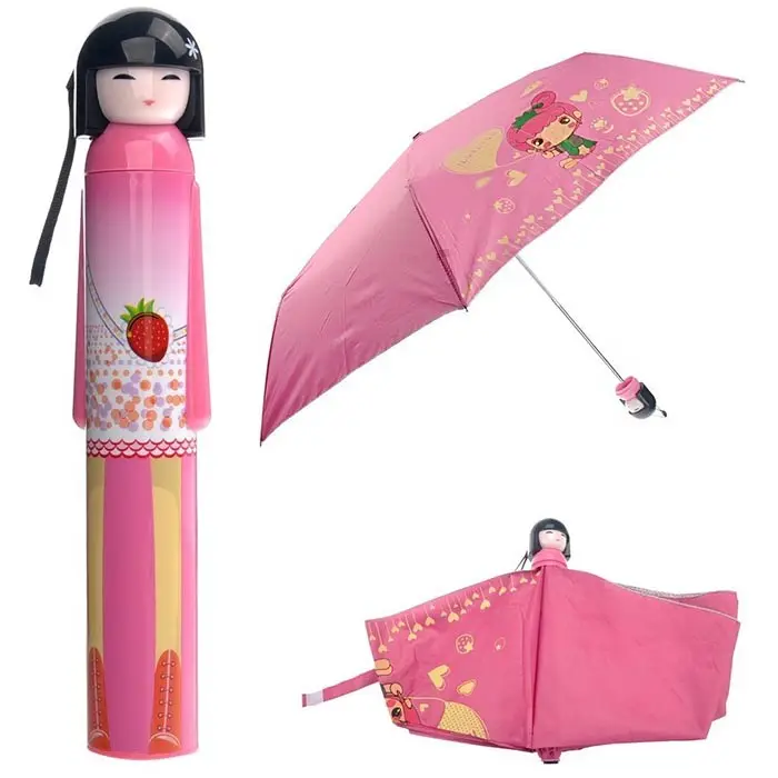 ร่มขวดทรงร่มขนาดเล็กพับได้สามทบ,รูปทรงตุ๊กตาญี่ปุ่นน่ารัก