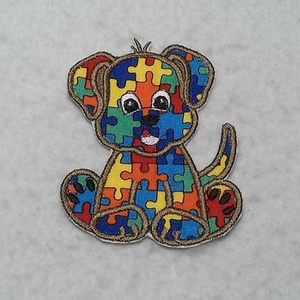 衣料品ファッションアップリケ布バッジカスタムかわいい子犬自閉症蜂ジグソー刺繍刺繍パッチ犬バッグ付き - Product Image 1