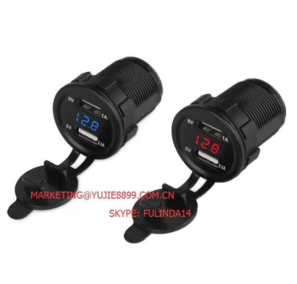 12V 24V Universal 2.1A Motorcycle Truck Car USB Charger Voltmeter Dual Usb Auto Charger With Voltage Meter Power Adapter Socket