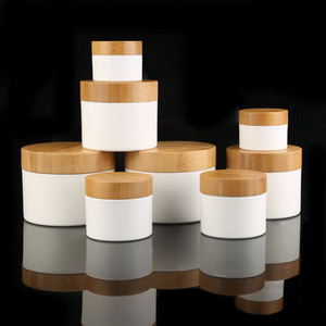 Barattolo in Plastica per Cosmetici, Contenitore per Crema Viso, Vasetto in PP per Gelato con Coperchio in Bambù - Product Image 3
