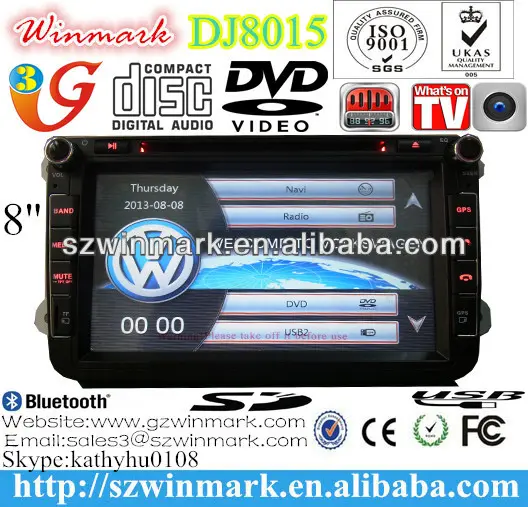 DJ8015 8 coche reproductor de DVD "pantalla táctil LCD para VW / SKODA / ASIENTO MTK3360 (Win CE 6.0) Canbus/GPS/BT/RDS/Radio/TV