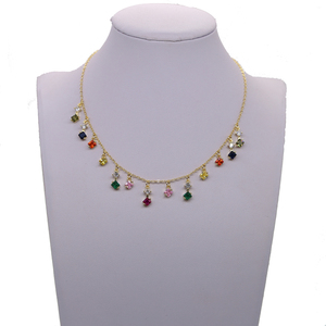 Gold Plated Multi Color <strong>rainbow</strong> <strong>Necklace</strong> Girl Women Colorful Tassel Charm Colorful Cz Delicate Sexy Layer Luxury Jewelry - Product Image 4