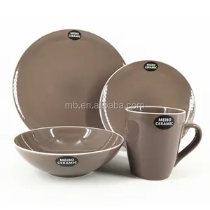 Ronde Vorm Diner Sets/Effen Kleur Geglazuurde Servies Sets/Dark Grey Steengoed Dinnersets