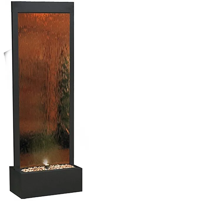 Fuente de agua con espejo de bronce, cascada en cascada con luz led, decoración del hogar