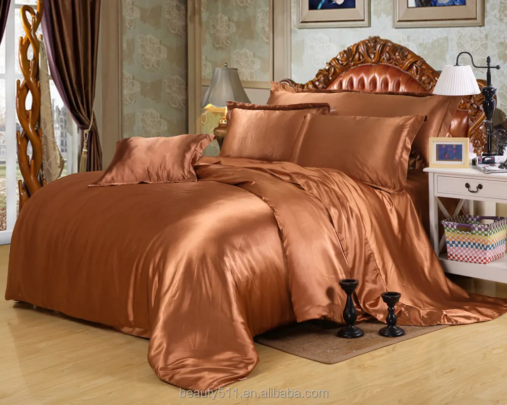 卸売夏のキルトベッドシーツ純粋な色の枕カバー桑シルクキルト寝具シーツBS91の4セット