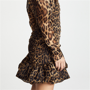Estampado de <span class=keywords><strong>leopardo</strong></span> manga larga cuello redondo <span class=keywords><strong>vestido</strong></span> de Casual vestidos - Product Image 4