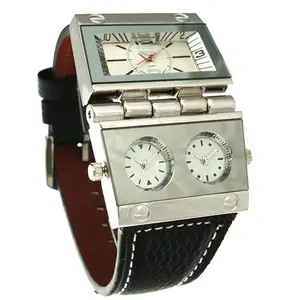 Unique Designer Watch 3 Time Zone Luxury Japanese Movement Genuine Leather Strap Large Dial 9525 Oulm Men Sports Watches