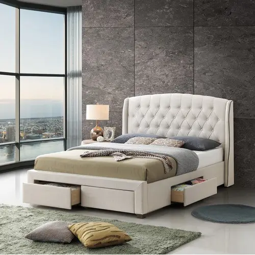 무료 샘플 백색 침실 세트 회색 특대 직물 침대