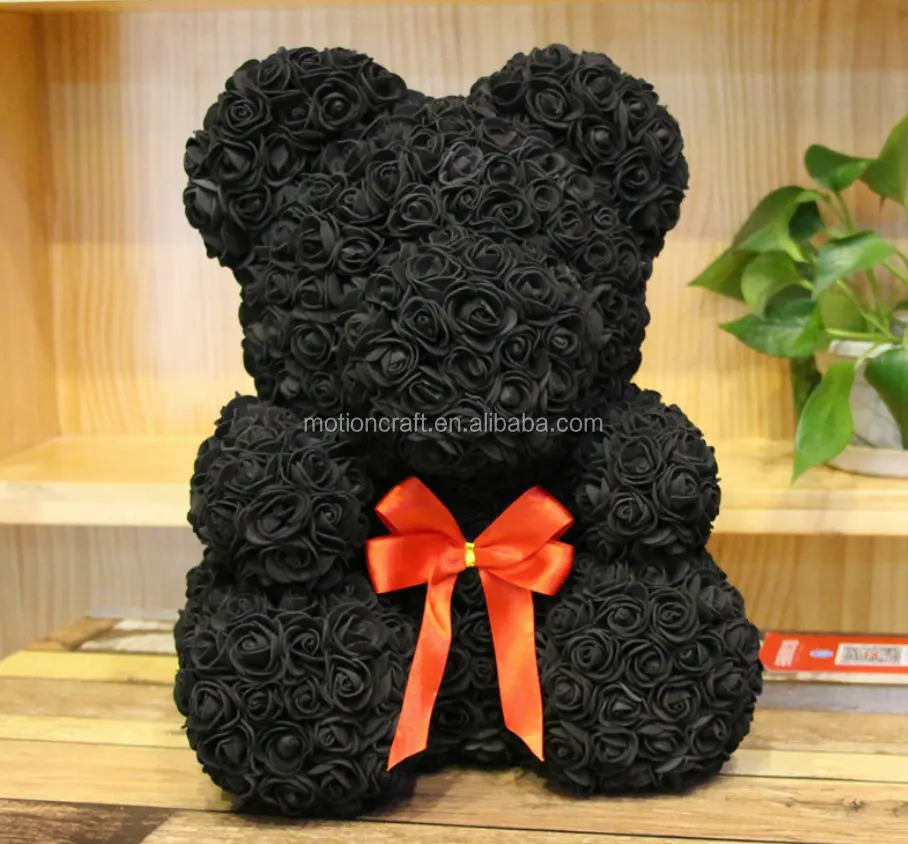 Beruang Teddy 40Cm Beruang Mawar Tunggal untuk Valentine MOQ Kecil dengan Kotak Hadiah PVC Grosir