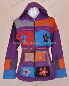 Sudadera con capucha de retazos, apliques en parches bordados, ropa Bohemia, lavado de enzimas, chaqueta con capucha de talla grande, jersey de ropa nepalesa CSWJ 197 - Product Image 4
