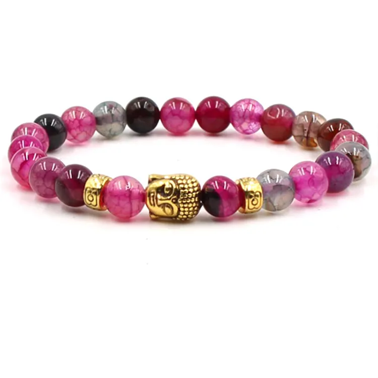 Fashion Gold Buddha Head Charm Bracelet Natural Stone Agate Beads Bracelets For Women Men Stretch Bracelet Jewelry (KB8070)