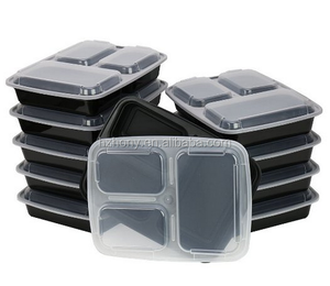 Stackable Microwave reusable plastic Meal Prep 3-Compartment Food Containers with Lids for Portion Control