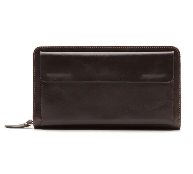 Business long wallet men zipper wrist bag custom genuine leather wallet