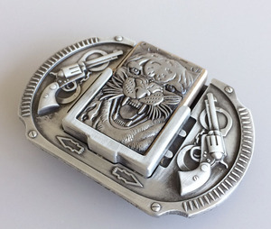 40mm vecchio colore argento 3D testa di tigre due pistole fibbia per cintura occidentale vintage, accendino personalizzato targhetta occidentale fibbia per cintura - Product Image 3
