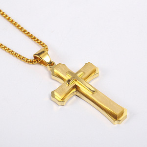 Collana con croce Unisex a triplo strato in acciaio inossidabile con crogiolo alla moda 24 pollici