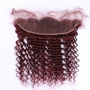 Burgundy Sóng Sâu Brazil Trinh Tóc <span class=keywords><strong>Weave</strong></span> Với 13*4 Ren Phía Trước Đóng Cửa # 99J Rượu Vang Đỏ Sâu Xoăn - Product Image 4