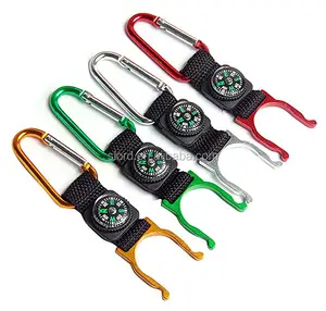 Portable Water Bottle Holder Clip Carabiner Hook With Compass Buckle Hook Holder Clip Key Chain Ring for Camping Hiking