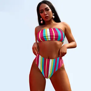 2019 Tv Thời Trang Đồ Bơi Sexy Eo Cao Neon Bikini Strapless Áo Tắm