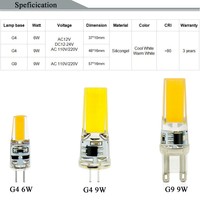 Ampoule LED de remplacement, à double broches, lampe étanche, blanc chaud, G4, G9 60W 220 W, 9 W 6W Dimmable, 12V 24V 110V 100 V