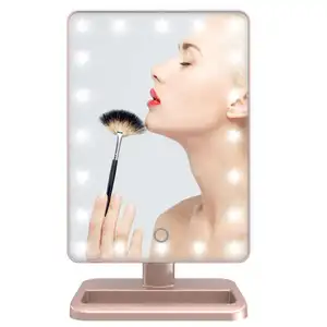 Espelho retangular de led para maquiagem, espelho retangular de led com 20 luzes para ponto 2019, função de toque
