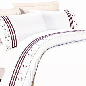 Kosmos khách sạn Khăn trải giường thêu trắng 100% bông tấm phẳng thiết lập thiết kế mới dệt kỹ thuật - Product Image 3