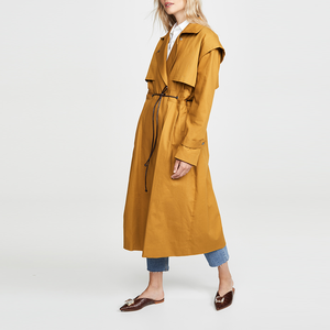 New Arrival Chic Winter <strong>Mustard</strong> Canvas Lapel Collar Long WIindbreaker <strong>Coat</strong> <strong>Women</strong> Trench - Product Image 4