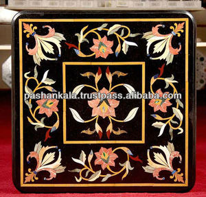 Plateaux de table à manger exclusifs en marbre carré incrusté - Product Image 1
