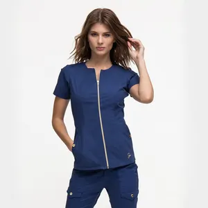 2019 Ketai Workwear kısa kollu yan bölünmüş cepler Salon Spa üst tunik üniforma