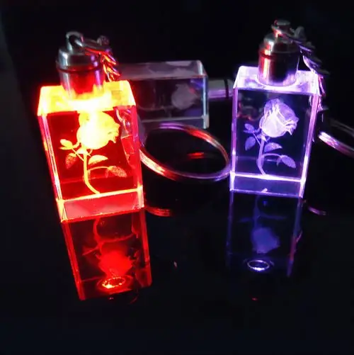 Honor Of Crystal Gantungan Kunci Kristal, Gantungan Kunci Kristal Mawar Laser 3d Cantik dengan Lampu Led untuk Hadiah Pernikahan