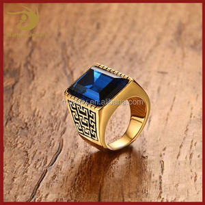 Commercio all'ingrosso di alta qualità grande zircone blu intarsio in acciaio inossidabile 316L placcato oro anello uomo <span class=keywords><strong>gioielleria</strong></span> - Product Image 3