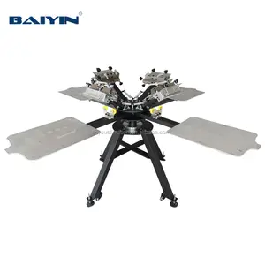 4 Color 4 Stations Screen Printer With Micro-Registration And Aluminum Pallet(Silver Color)-BY-NSY404